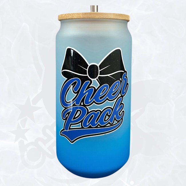 Glas 18oz transulent blau - Cheer Pack Design Schleife